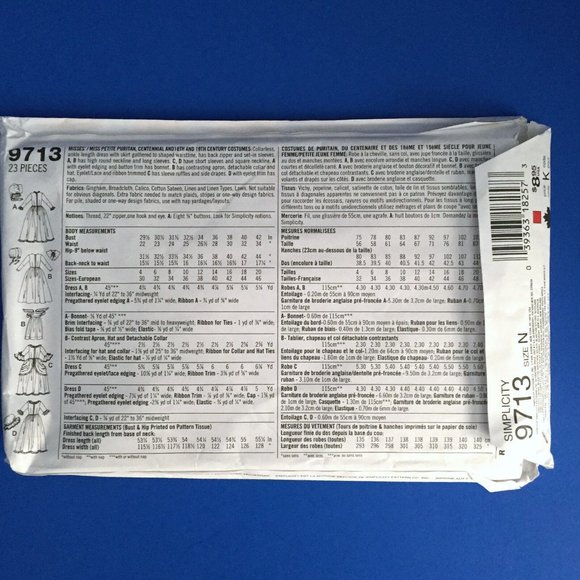 Simplicity Costume Pattern #9713 Puritan and 18th 19th Century Costumes - Picture 4 of 6